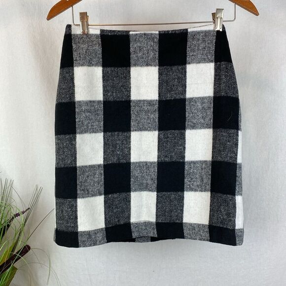 Boston Proper Black & White Buffalo Check Gingham Plaid Above Knee Skirt 4 - Picture 1 of 6